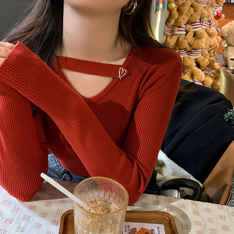 Red Sweater for Women 2026 New Style Halter Neck Knit Top White Inner Layer Autumn and Winter High-End Chic Base Shirt Red Sweater for Women 2026 New Style Halter Neck Knit Top White Inner Layer Autumn and Winter High-End Chic Base Shirt
