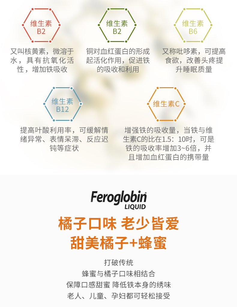 英国女王奖 薇塔贝尔 Feroglobin 补铁口服液 200ml 图6