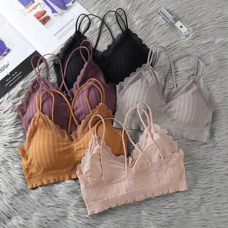 Small vest-style bra female cross beauty back student lace lingerie woman No steel ring wrapped in the undershirt for a hitch