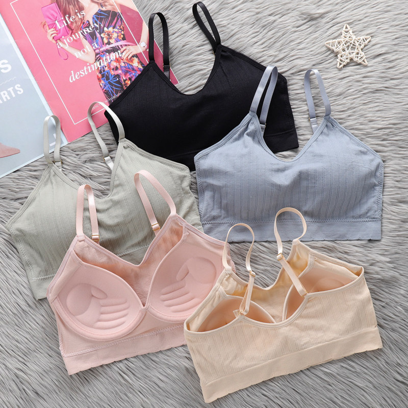 Tube top underwear female no steel ring beautiful back sling integrated sports bra gathered students high school bottoming vest style