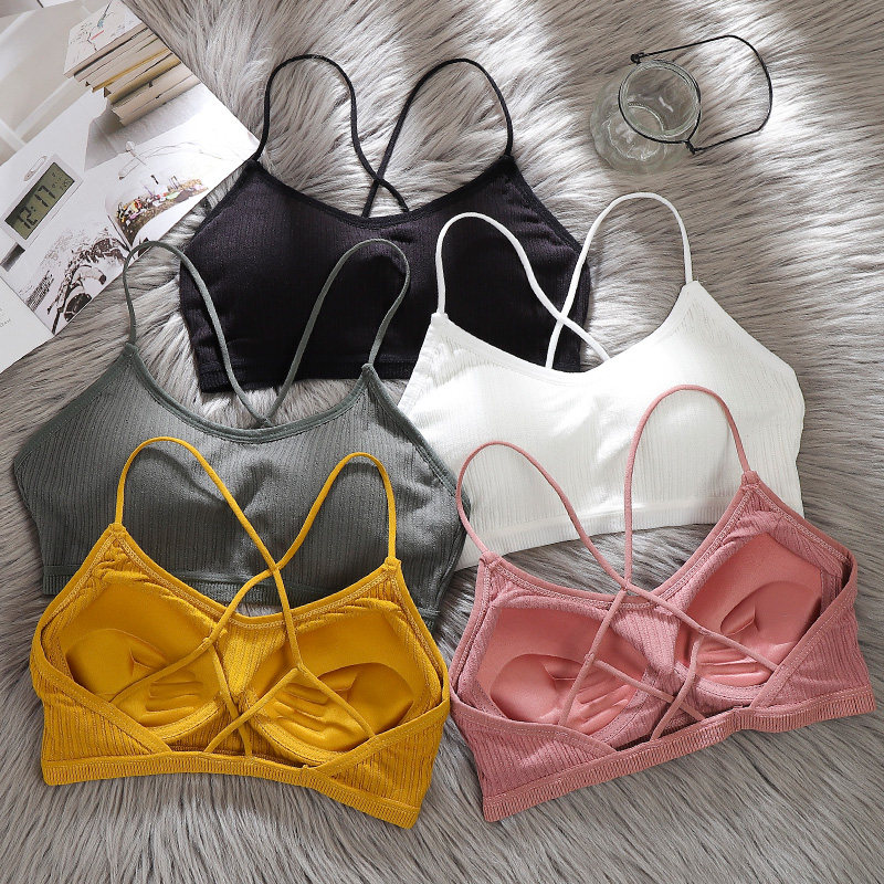 Pure Cotton Back Cross Beauty Back Harness Mesh Red Pops Underwear Integrated Bra Wrap Chest Woman Rag Vest Anti-Walk Light