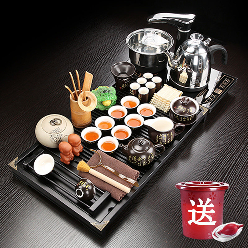 Stainless steel solid wood tea plate Kunfu tea set household with kettle tea sea office guest tea table split