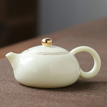 Hand-painted gold sheep fat jade teapot Dehua white porcelain Kung Fu tea set Household drinking tea single pot simple modern living room