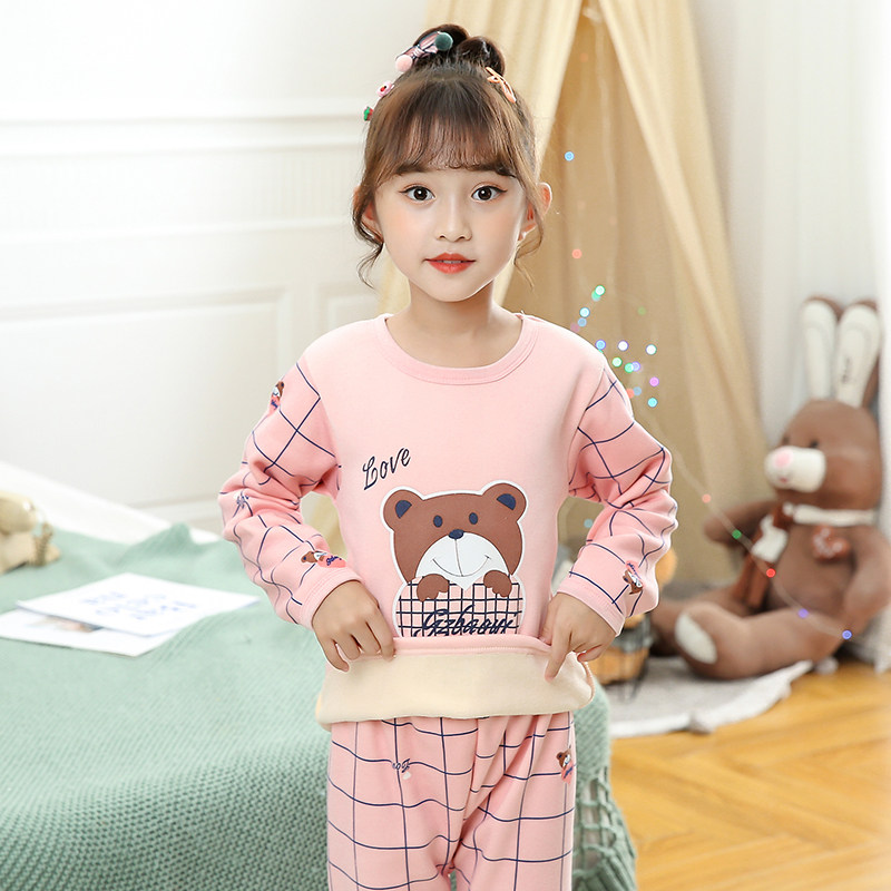 Children plus thickening warm underwear suit in large children's clothes autumn pants winter boys and girls beat pajamas