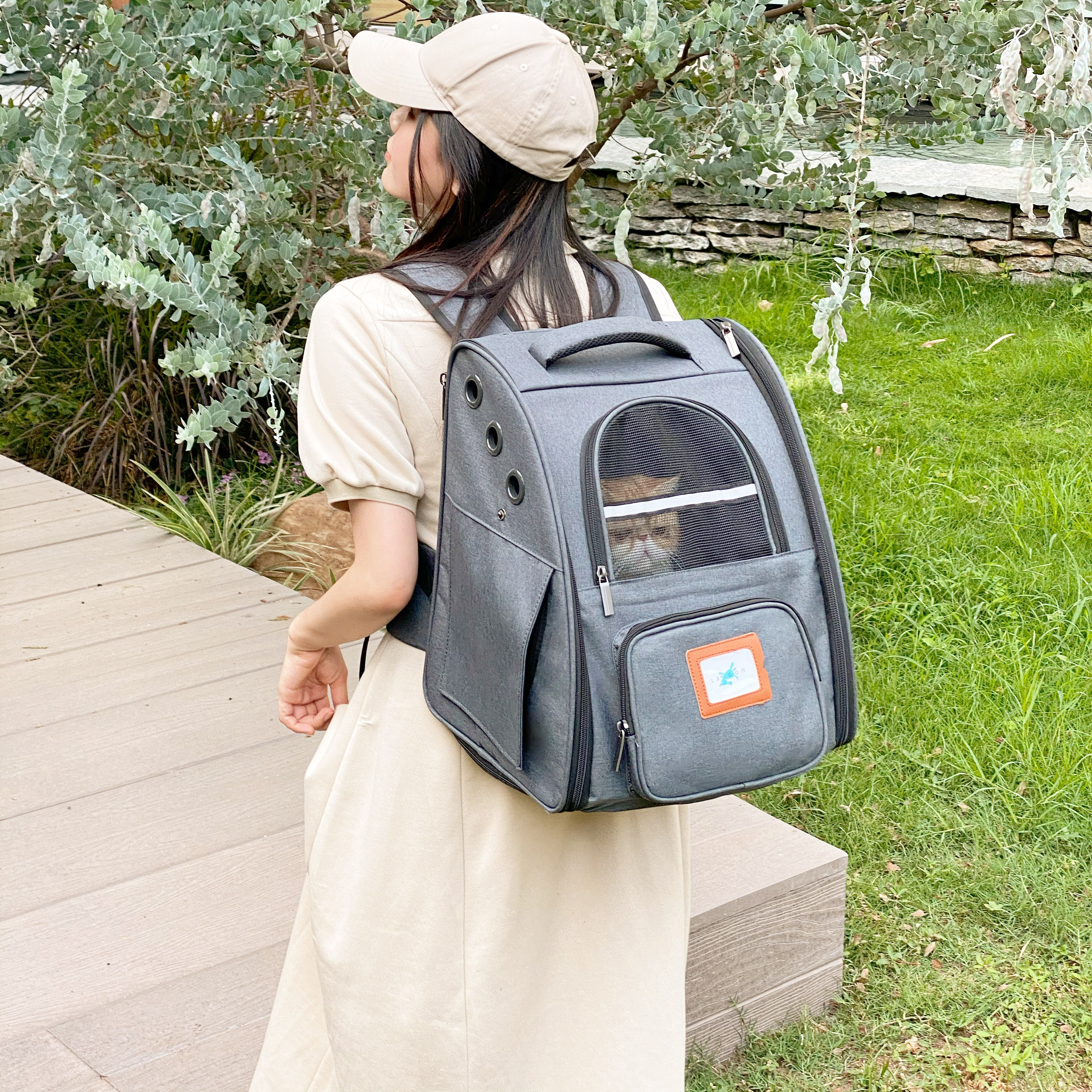 Fujiwara Meow Canvas Cat Bag Going Out Portable Cat Backpack Carrying Pet Cat School Bag Backpack Dog Bag Breathable Folding