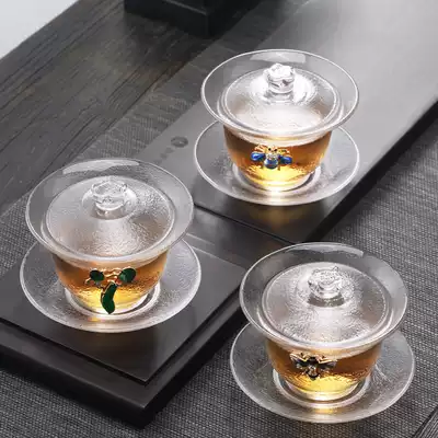 Honghu Crystal Cover bowl tea cup single Tea Tea three talent Bowl home enamel color inlaid tea set large tea bowl