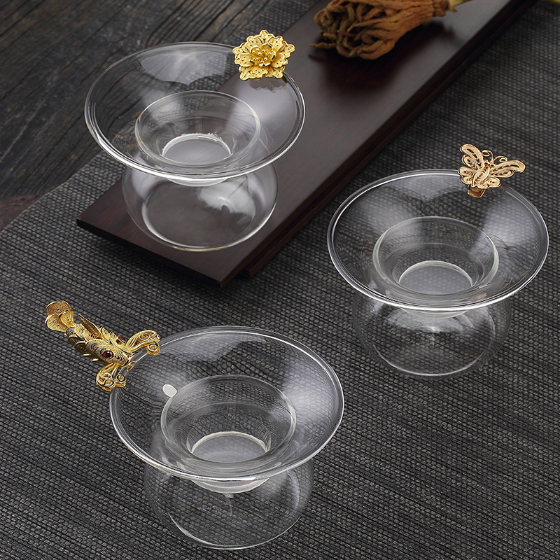 Honghu Glass Tea Leaker Tea Holder Copper Carp Tea Filter Fair Cup Tea Filter Net Tea Spacer Creative Tea Set Accessories