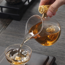 Honghu cup bottom Tibetan flower hollow side handle Fair cup heat-resistant glass tea sea tea separator Tea filter Male cup Kung Fu tea set