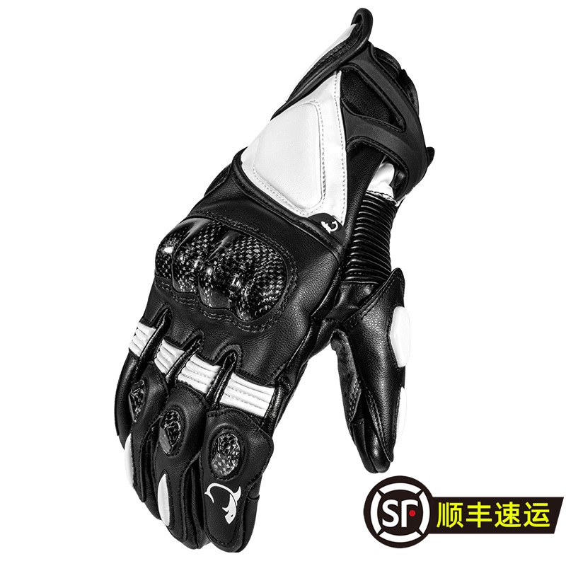 Motorcycle bike riding gloves winter locomotive warm and anti-fall genuine leather carbon fiber men and women equipped with knights-Taobao