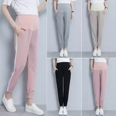 Pregnant women pants summer outside wear pregnant pants thin tide mom leisure sports cotton hemp Harlan ankle-length pants summer clothes