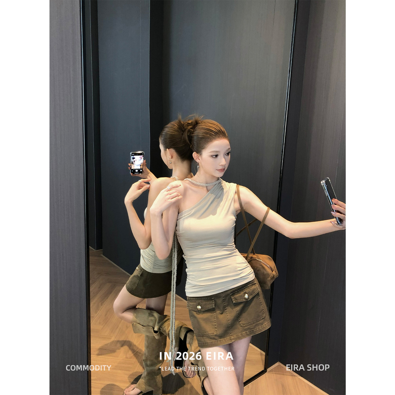 Jupiter Eira Off-Shoulder Sleeveless Knitted Ribbon Top for Women, Summer Design, Slim Fit, Off-Shoulder Vest