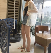 Voan bên ngoài cardigan đầu sunburner mùa hè của phụ nữ dài Slack nới lỏng thở ngọt ngào trắng tươi trong suốt