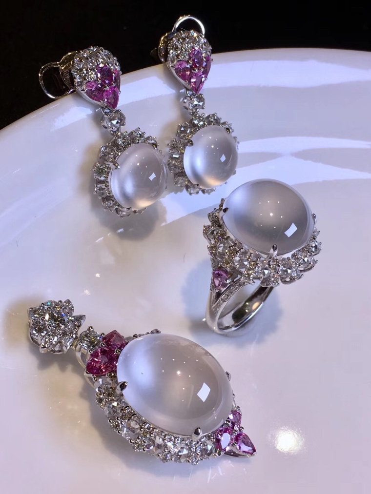 Glass - type Burma natural jade jade jade pendant A - cargo ring ear crash ear - cracked three - piece set