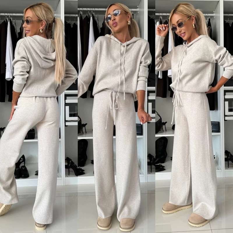 European and American Style Casual Loose Hooded Sweatshirt and Pants Set
