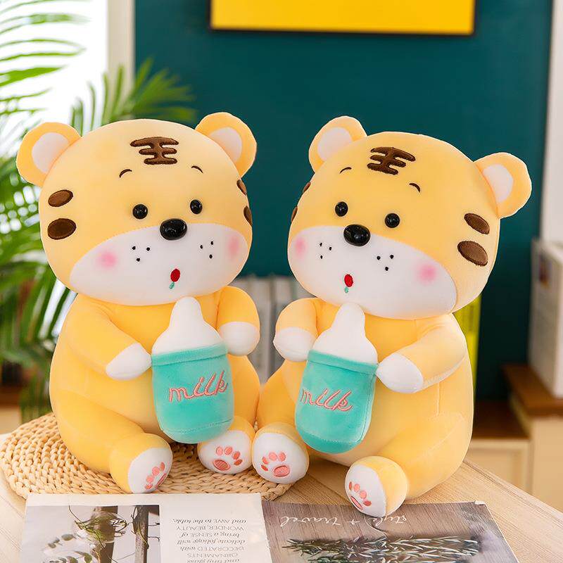 Birthday Gift Cute Bottle Tiger Plush Suede Toy Paparazzi Bed With Sleeping Cloth Doll Doll Holding Pillow for Girls