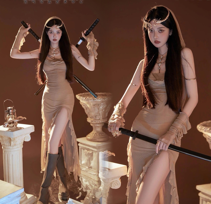 Photo Studio New Style Dunhuang Long Dress Wasteland Style Hooded Dress Northwest Desert Dress Exotic Style Photo Shoot Clothing