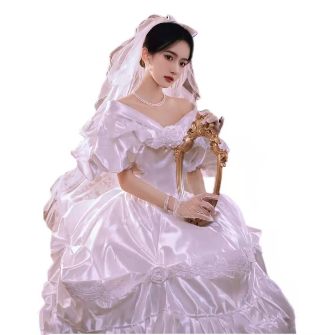 Retro white wedding dress suitable for photo sessions, 80 years, french style Retro white wedding dress suitable for photo sessions, 80 years, french style