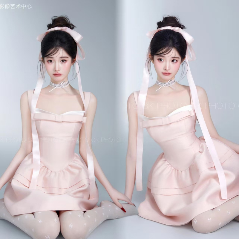 2026 Photo Studio New Korean Style Sweet and Fresh Pink Ballet Girl Dress Art Photography Clothing