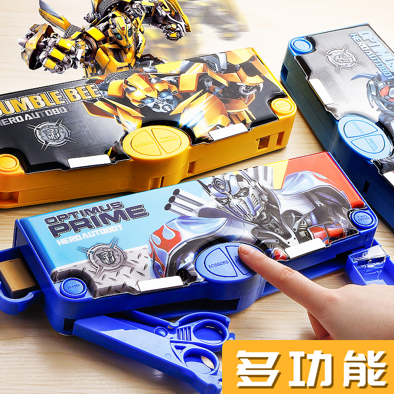 Transformers primary school students multi-functional stationery box children's kindergarten pencil box large-capacity simple pencil box iron man boy trend personality high-value pencil bag boy automatic creative net red