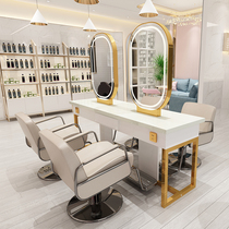Net Red Barber shop mirror table hairdressing mirror tide shop hot dyeing table hair salon special hair cutting mirror with lamp marble mirror table