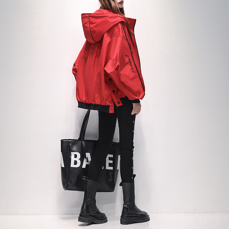 Red Short Trench Coat for Women 2025 Spring and Autumn New Casual Korean Style Petite Loose Versatile Hooded Jacket