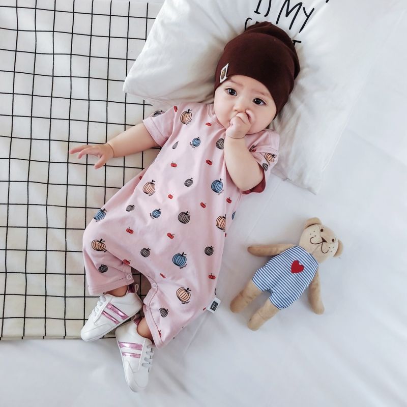 Net bé gái đỏ jumpsuit ngắn tay mùa hè bé mùa hè váy nam 0 đứa trẻ 3 dễ thương 6 tháng 12 mỏng 1 tuổi