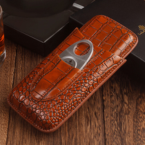 LUXFO Portable Cigar Case Crocodile Leather Cigar Leather Case with Sharp Cigar Scissors Cigar Case
