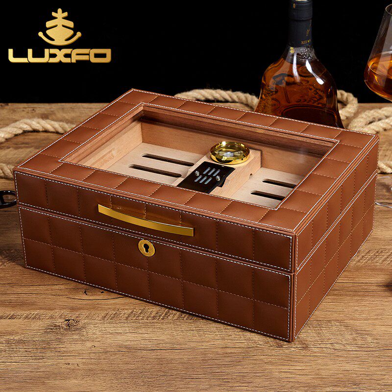 LUXFO Langyou cigar humidifier box cigar humidifier box light soft foreskin cedar wood cigar box transparent display box
