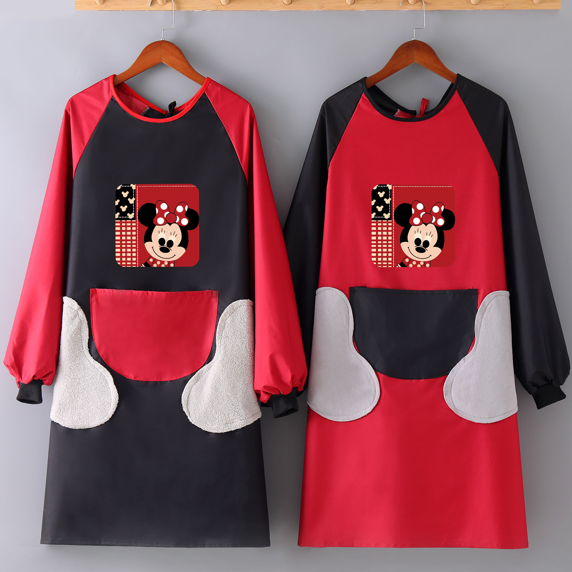 Home kitchen coveralls adult waterproof and oil-proof long-sleeved apron women's fashion cute Japanese Korean style work clothes custom