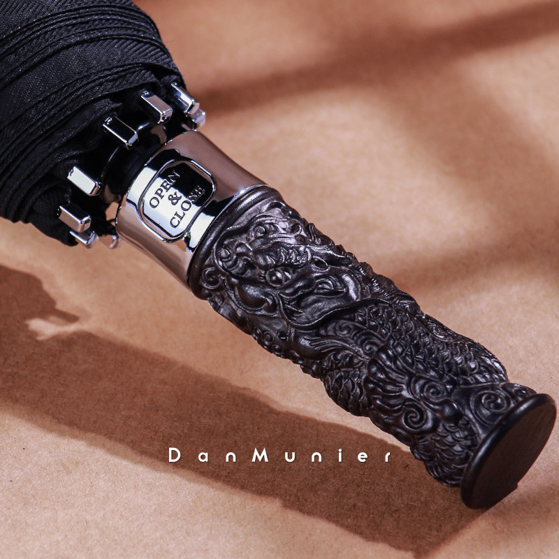 Sandalwood embossed automatic umbrella business custom large windproof double umbrella reinforced thickened twill surface car umbrella