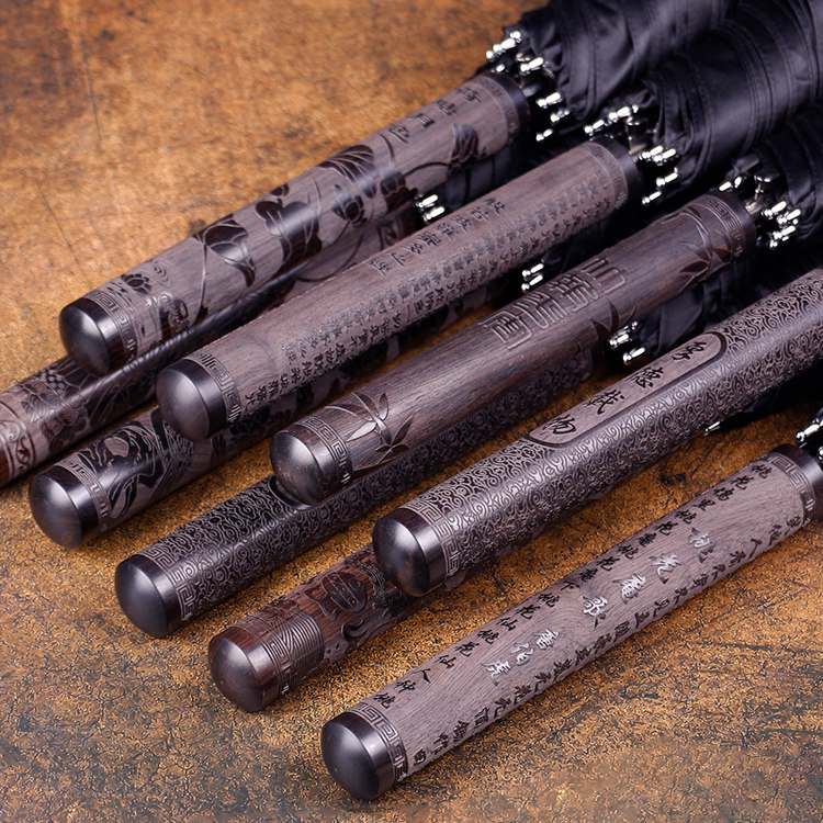 Ebony carved wooden handle umbrella long handle straight umbrella car automatic umbrella male large double business retro custom