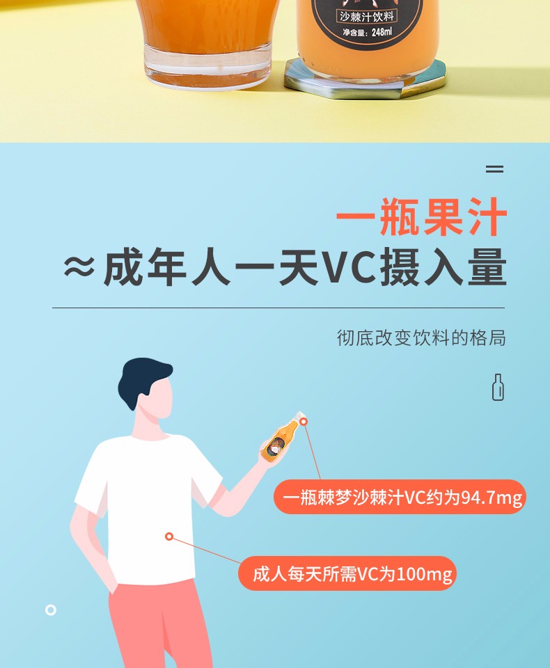 【山西特产】棘梦饮料生榨沙棘果汁248mlx8