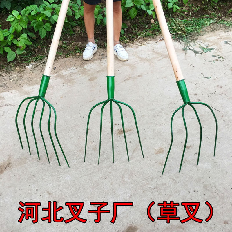 All-steel solid grass fork four-tooth five-tooth manure fork plus size steel fork agricultural wasteland fork thick iron tooth fork