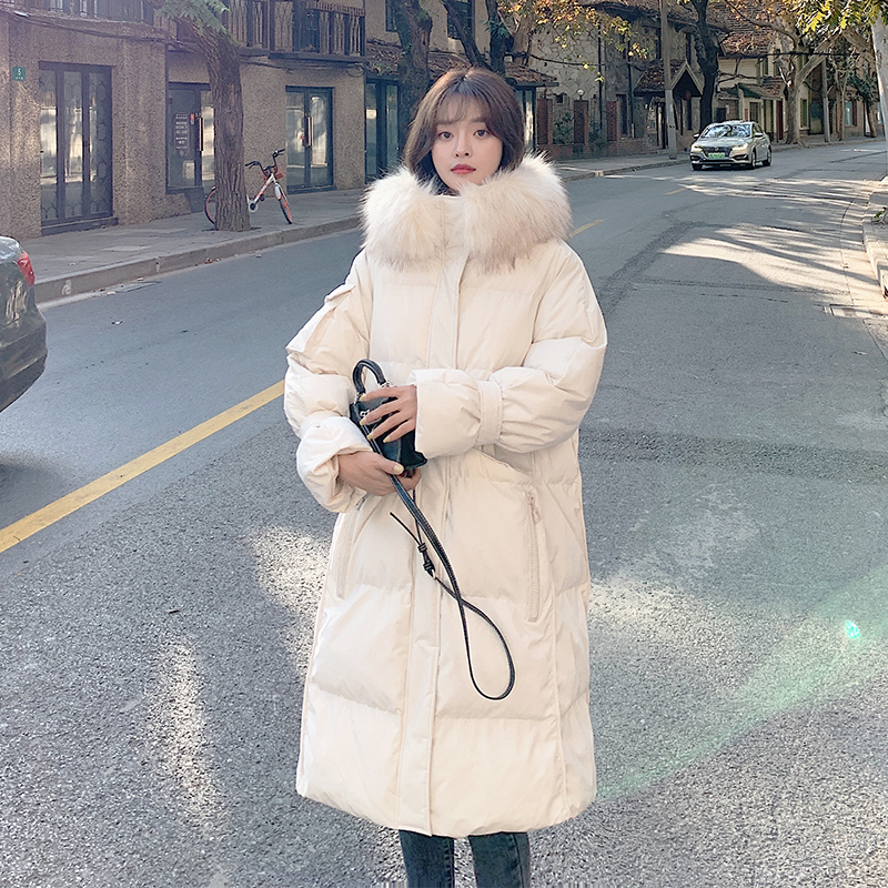 Down cotton clothes 2021 New Korean version loose with long version of white cotton padded jacket Women's winter thickened cotton cloths