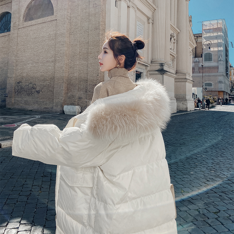 White down cotton clothing for women's winter loose thickened cotton padded jacket 2021 New over-knee long version cotton coat jacket