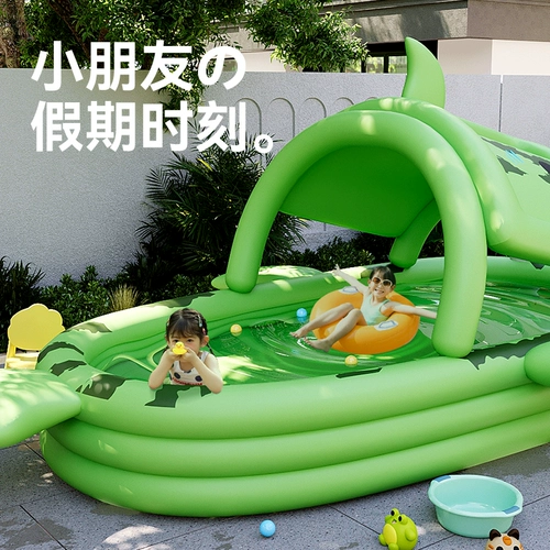 Надувной бассейн «Акула», детский дом, детский навес от солнца и солнцезащитный крем, большой семейный бассейн