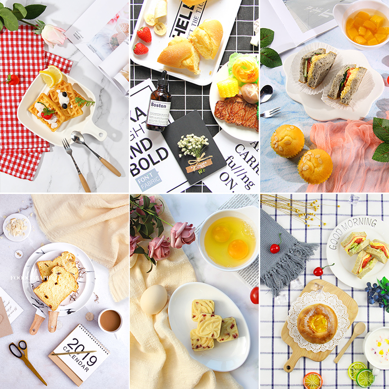 Net Red Retro Gourmet Food Photo Props Suit Plate Cake Dot baking breakfast snacks Swing Pieces Photographic Background Cloth background Paper Plaid Plaid Table Cloth Props Beauty Meme Jewellery Swing