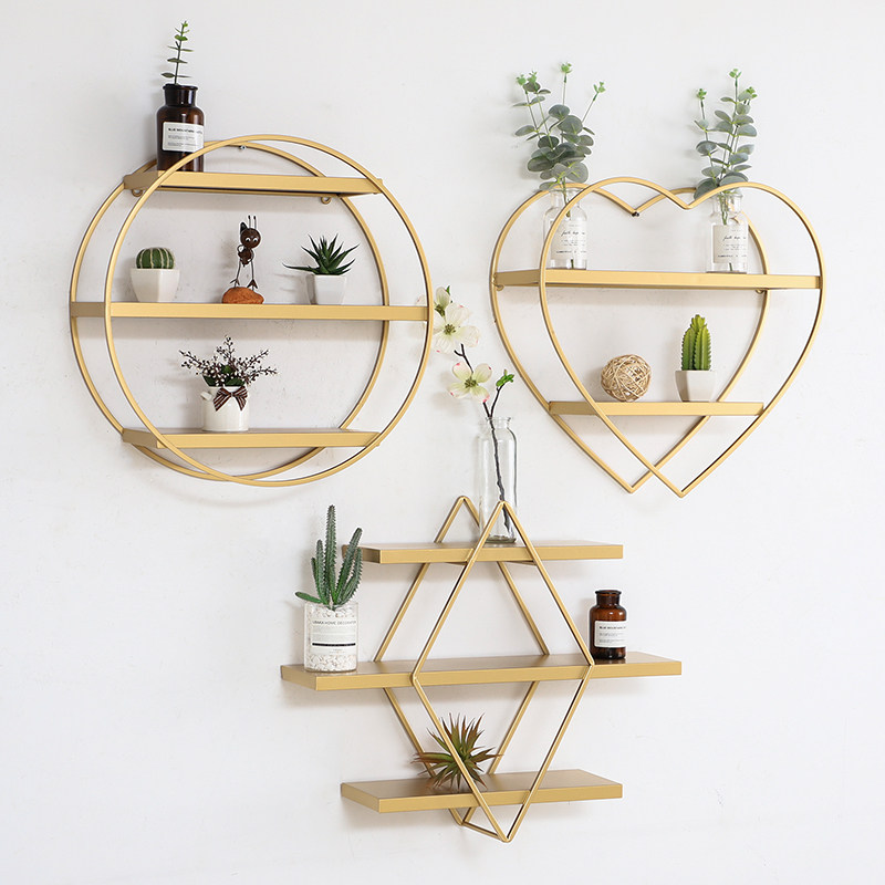 Nordic wrought iron shelf wall living room TV background wall wall-mounted manicure barber shop decoration hanger