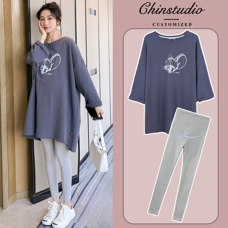 Pregnant women spring dress suit fashion style going out net red foreign style maternity dress spring and autumn style top women cover buttocks - Taobao