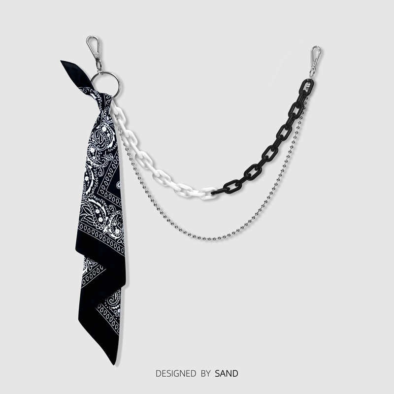Hip-Hop Pants Chain Accessories ins High Street Accessories Fluorescent Resin Pants Chain Square Scarf Men's Metal Waist Chain Women's Paisley Pattern