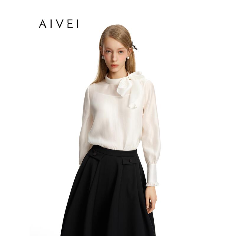 Aivei 2026 Autumn New French Romantic Lady Bowknot Chiffon Shirt Esv5S08B
