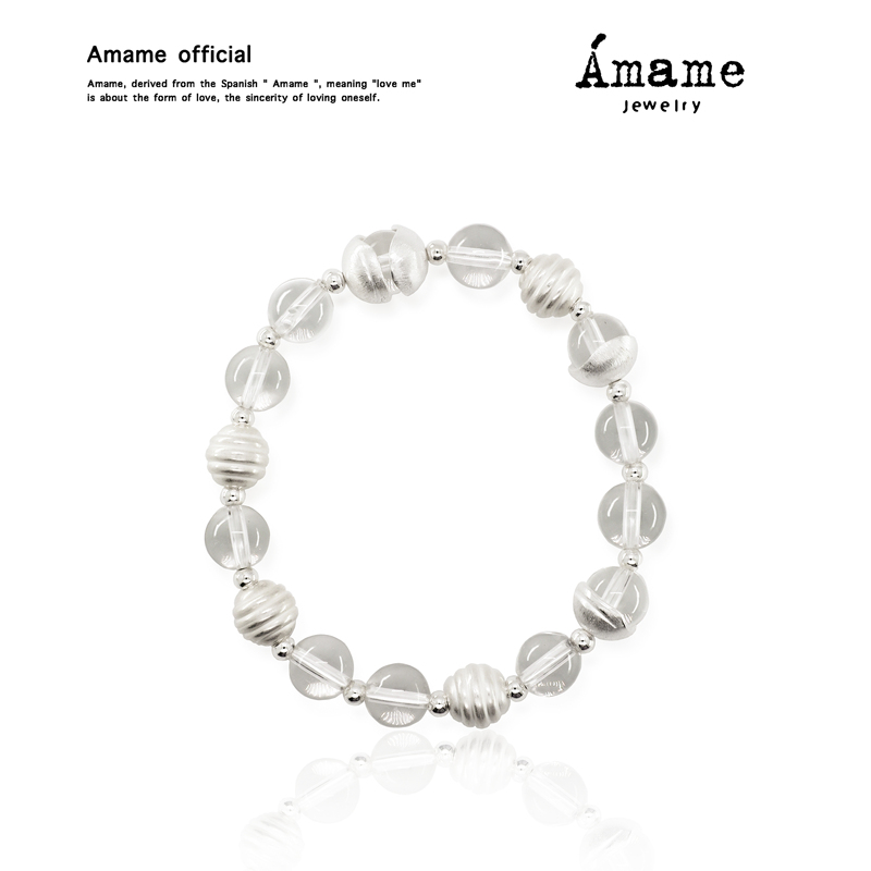 Amame · White Mist Ripple S925 Sterling Silver White Crystal Bracelet with White Burning Technique