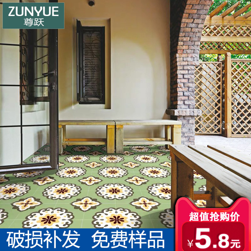 Zunyue tile French retro small flower tile 300x300 powder room balcony wall tile green bathroom kitchen floor tile