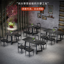Retro Bar Barbecue Bar Music Restaurant Industrial Wind Rock Plate Table Rectangular Iron Art Horn Table And Chairs Combination