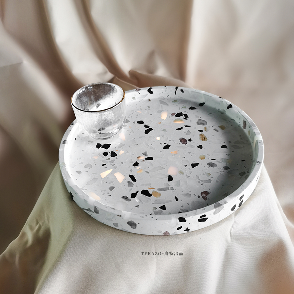 TERAZO terrazzo disc white tea set storage tray cake tray natural marble grain artificial stone