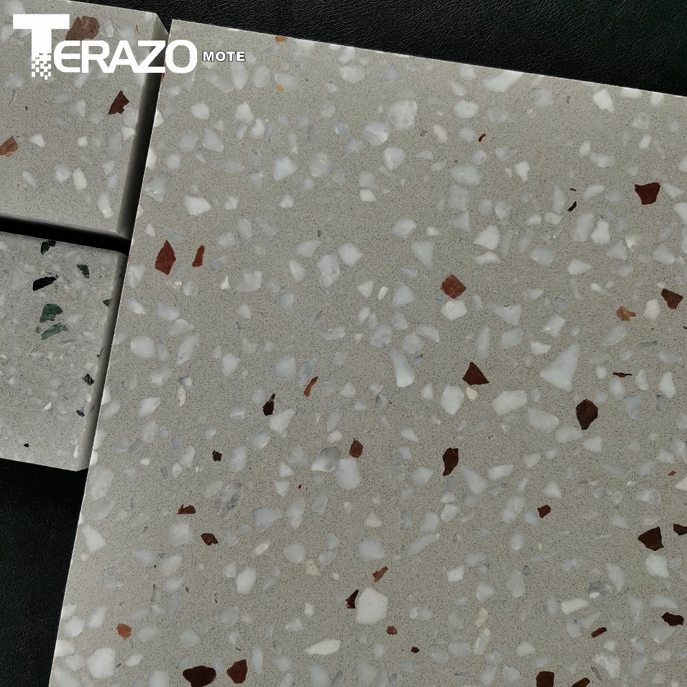 TERAZO·MOTE Inorganic terrazzo prefabricated slabs can be processed in special shapes for ground and walls like a dream