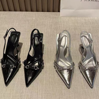 一字带包头凉鞋女2025年新款气质百搭御姐性感细跟尖头黑色高跟鞋