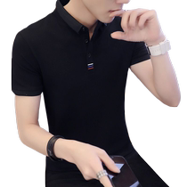 Mens short-sleeved T-shirt pure cotton trendy summer lapel polo shirt ice silk collared body shirt