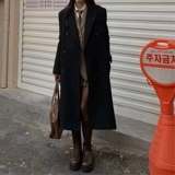 Черное шерстяное пальто, демисезонный костюм, 2024 года