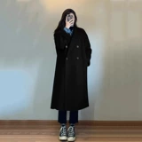 Черное длинное демисезонное небольшое шерстяное пальто, средней длины, подходит для подростков, свободный крой